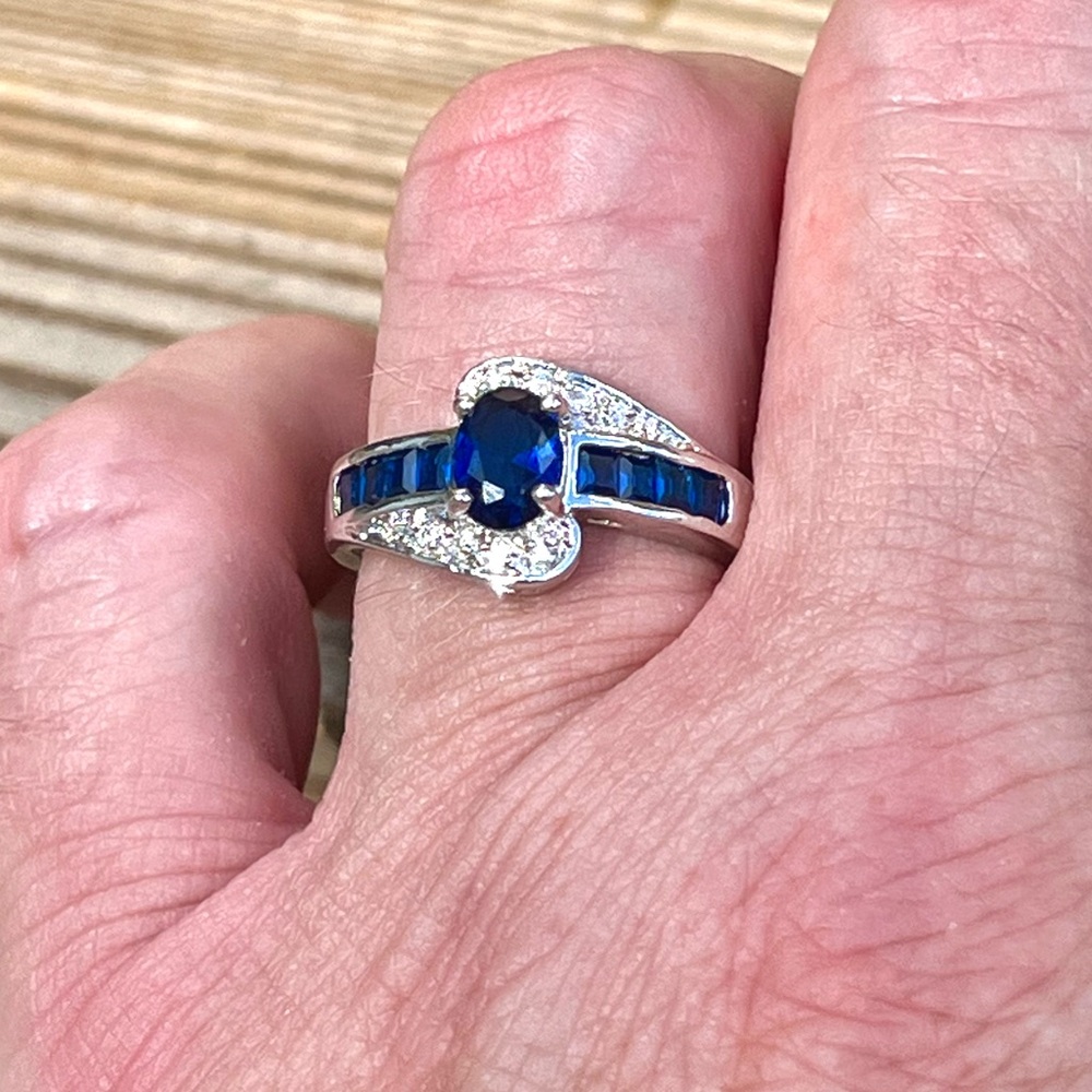 Sapphire Silver Rhinestone Wrap Ring SZ 7.5! NEW!